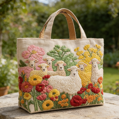 Sheep Wildflower Quilted Tote Bag