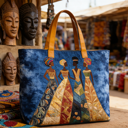 Indigo African Diva Quilted Tote Bag
