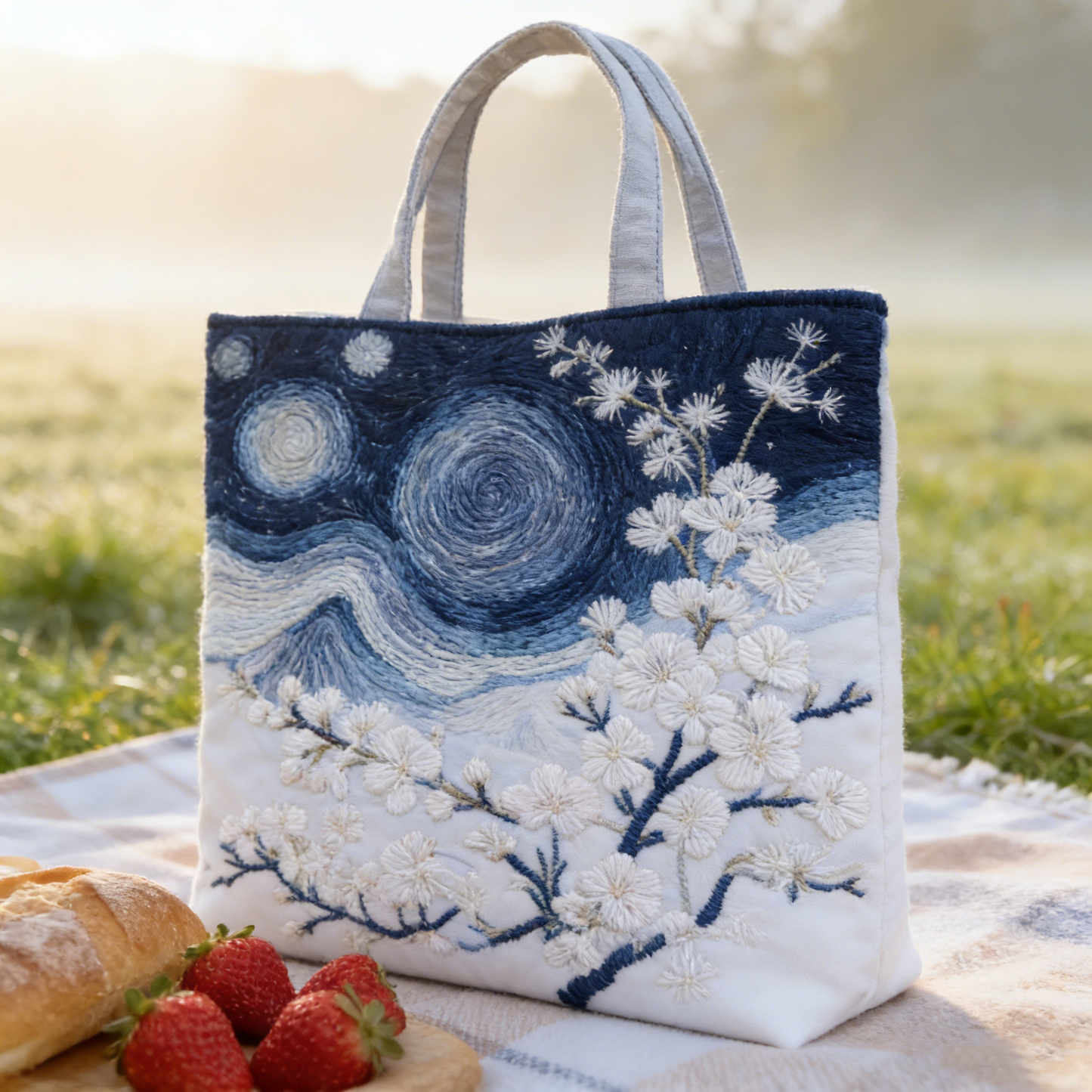 Van Gogh Starry Cherry Quilted Tote Bag