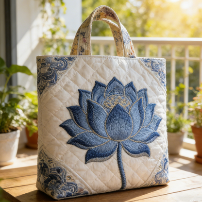 Indigo Lotus Quilted Tote Bag