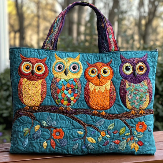 Colorful Owl Trio CW0210003CL Quilted Tote Bag  Animal print