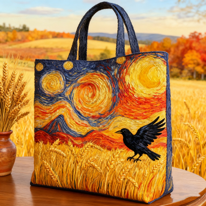 Embroidered Van Gogh Wheat Field Canvas Tote Bag