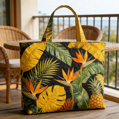 Black & Yellow Tropical Quilted Tote Bag