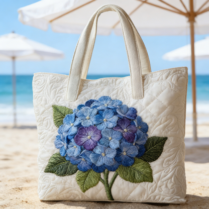 Blue Hydrangea Quilted Tote Bag