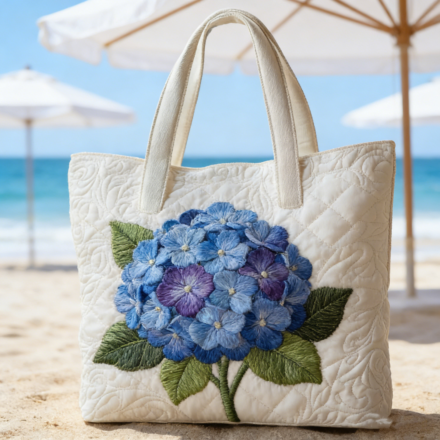 Blue Hydrangea Quilted Tote Bag