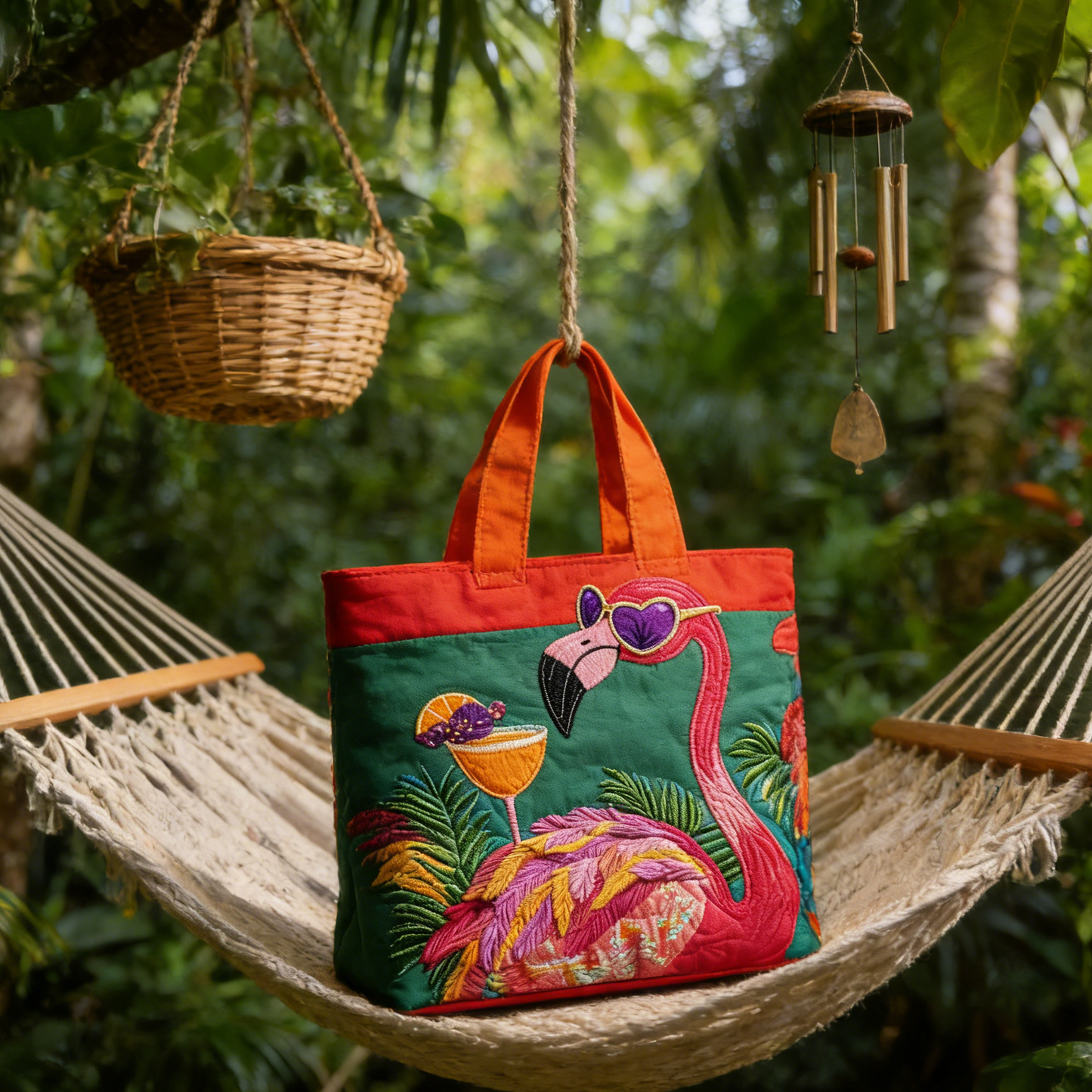 Tropical Chill Embroidery Canvas Tote Bag