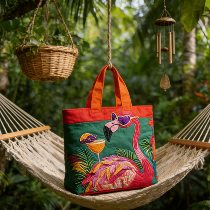 Tropical Chill Embroidery Canvas Tote Bag