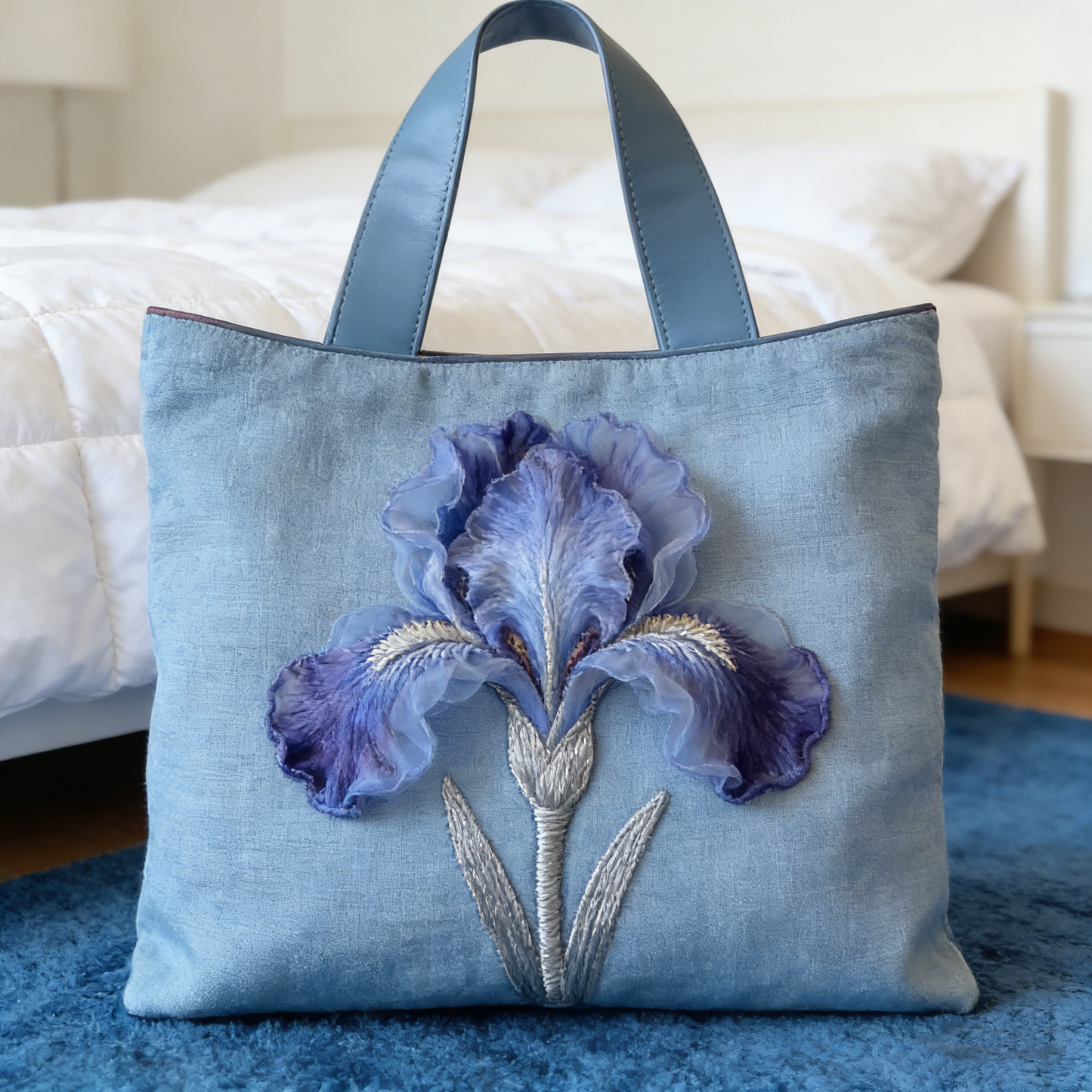 Quilted Blue Iris Tote Bag