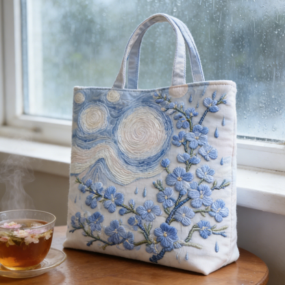 Night Blue Blossom Quilted Tote Bag SWTB0582