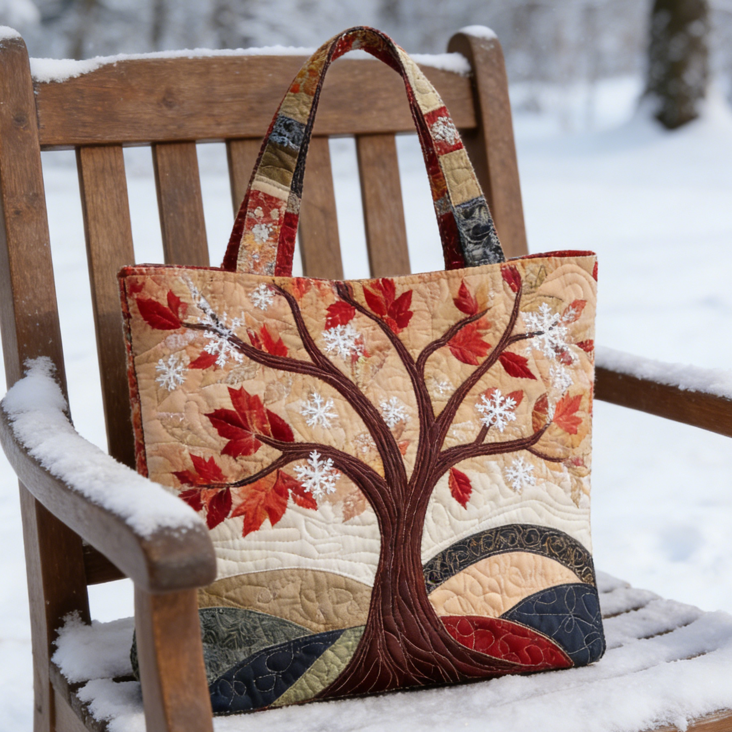 Winter Maple Tree Quilted Tote Bag