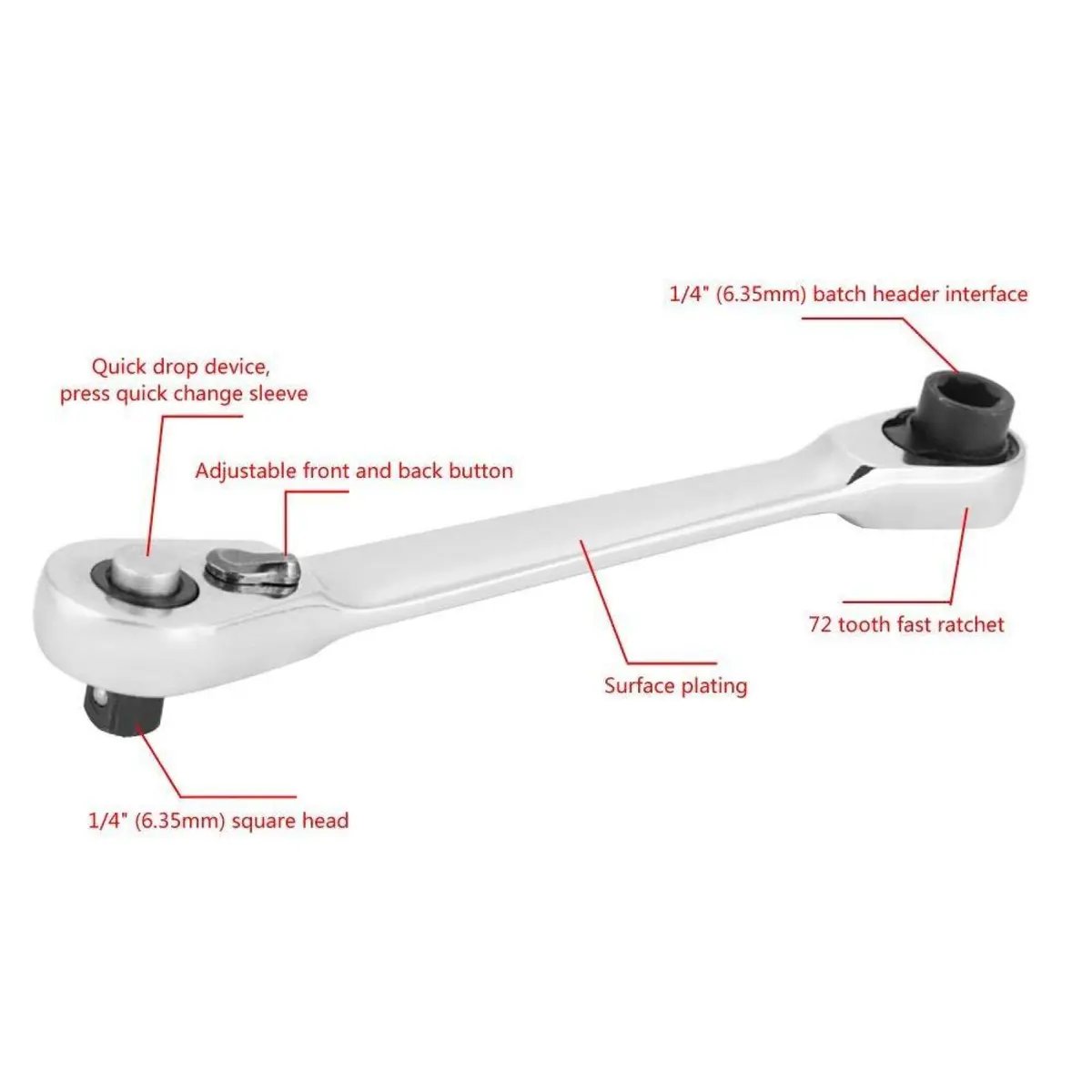 1/4 Inch Mini Double Headed Ratchet Wrench Silver 72-Tooth 5° Quick Release Drive Socket Tool 2