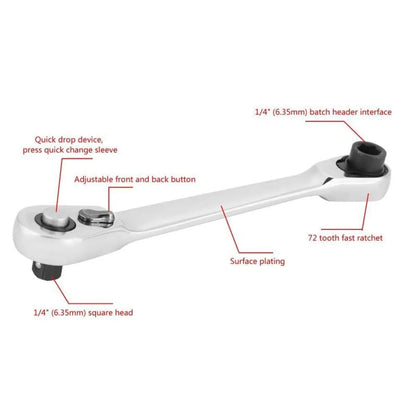 1/4 Inch Mini Double Headed Ratchet Wrench Silver 72-Tooth 5° Quick Release Drive Socket Tool 2