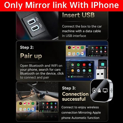 2026 Upgrade 3 in 1 Screen Mirror iOS Phone, wired to wireless Carplay adapter 5
