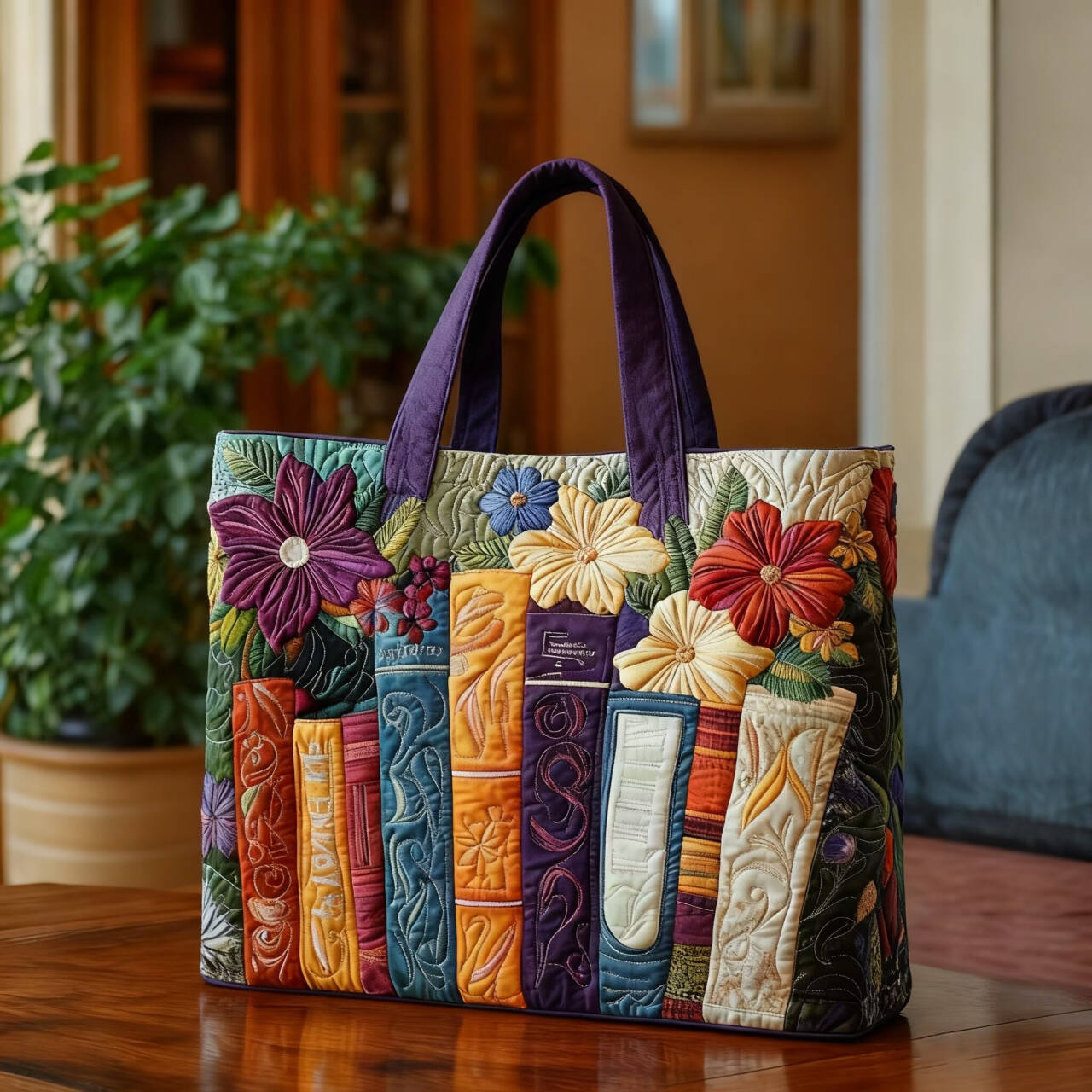 Bookworm Quilted Tote Bag