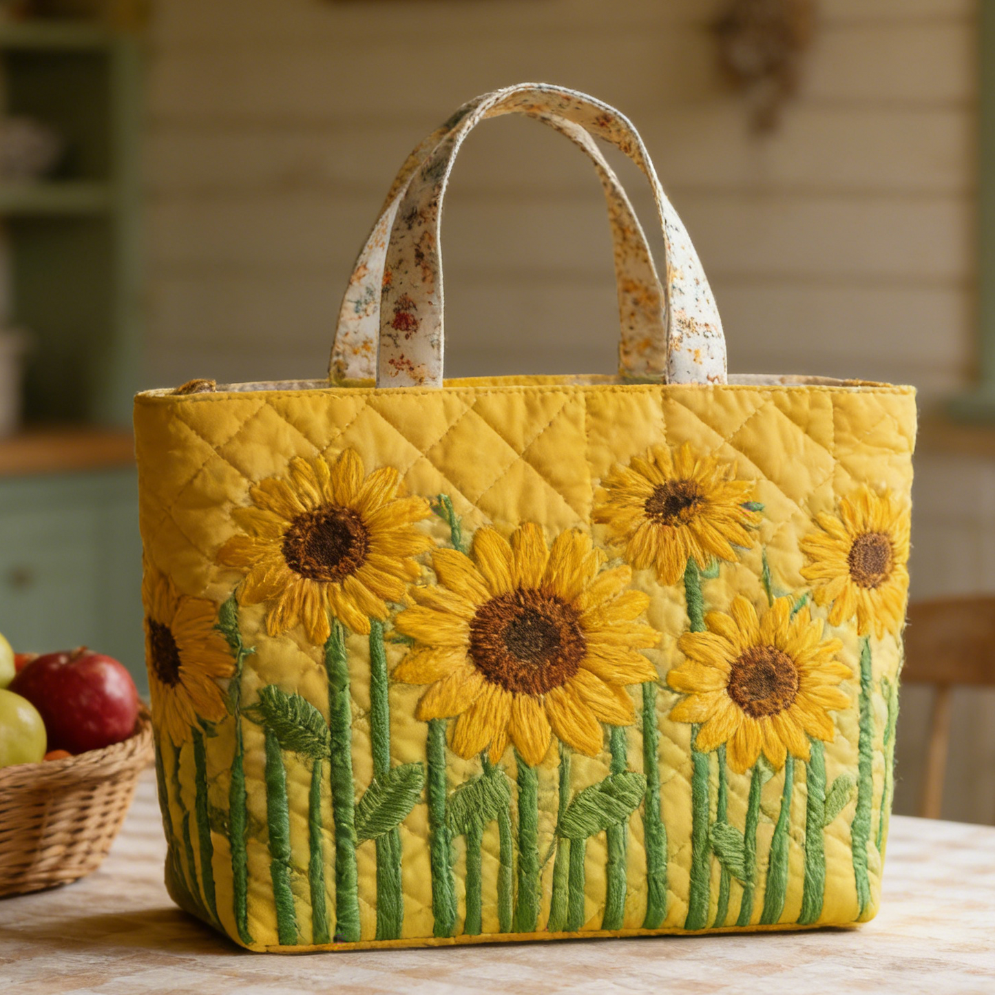Sunny Yellow Sunflower Quilted Tote Bag