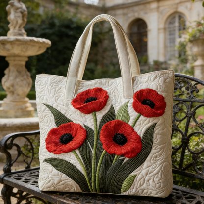 Red Poppy Quilted Tote Bag