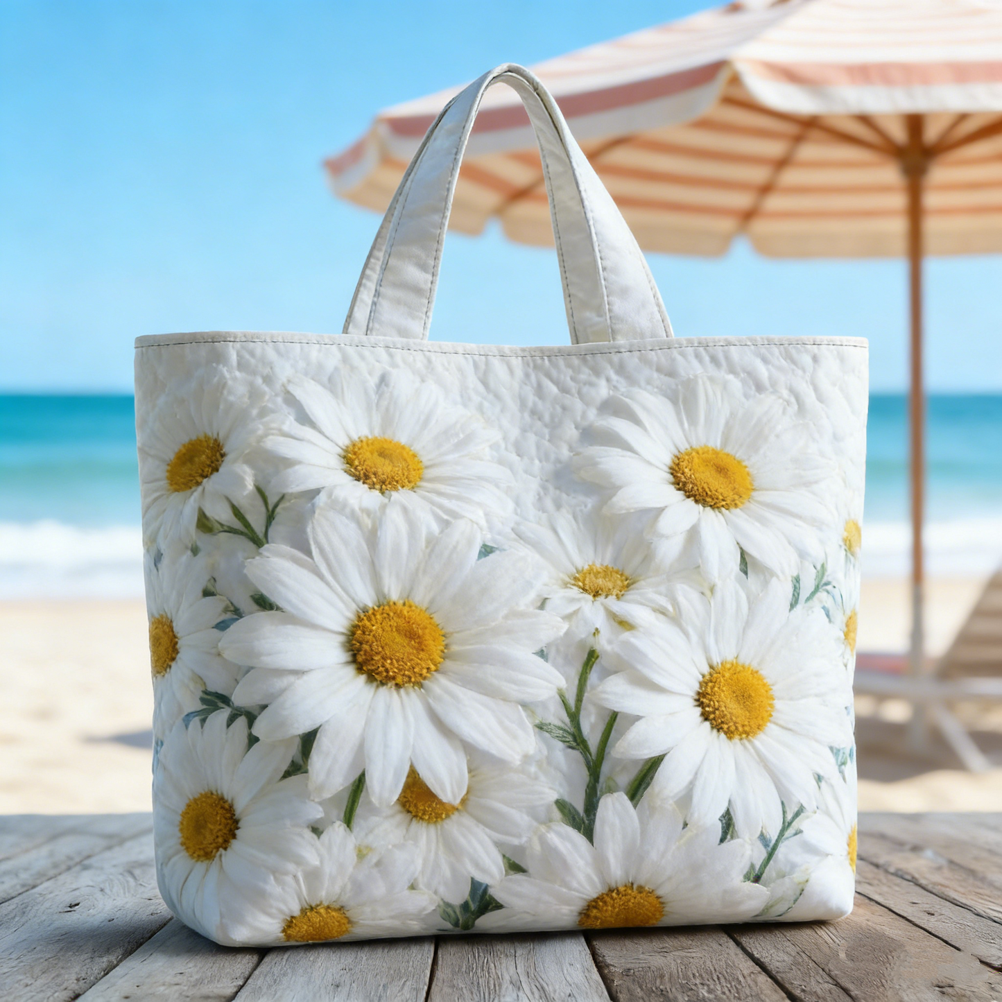 White Daisy Quilted Tote Bag