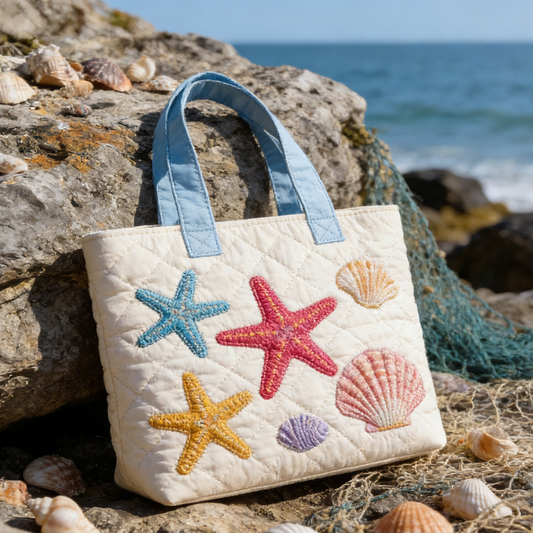 Beachside Cute Embroidery Tote Bag