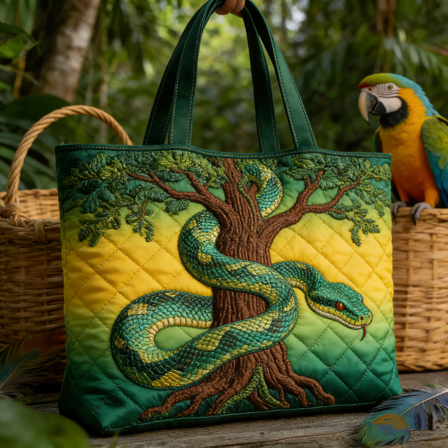 Emerald Snake Quilted Tote Bag