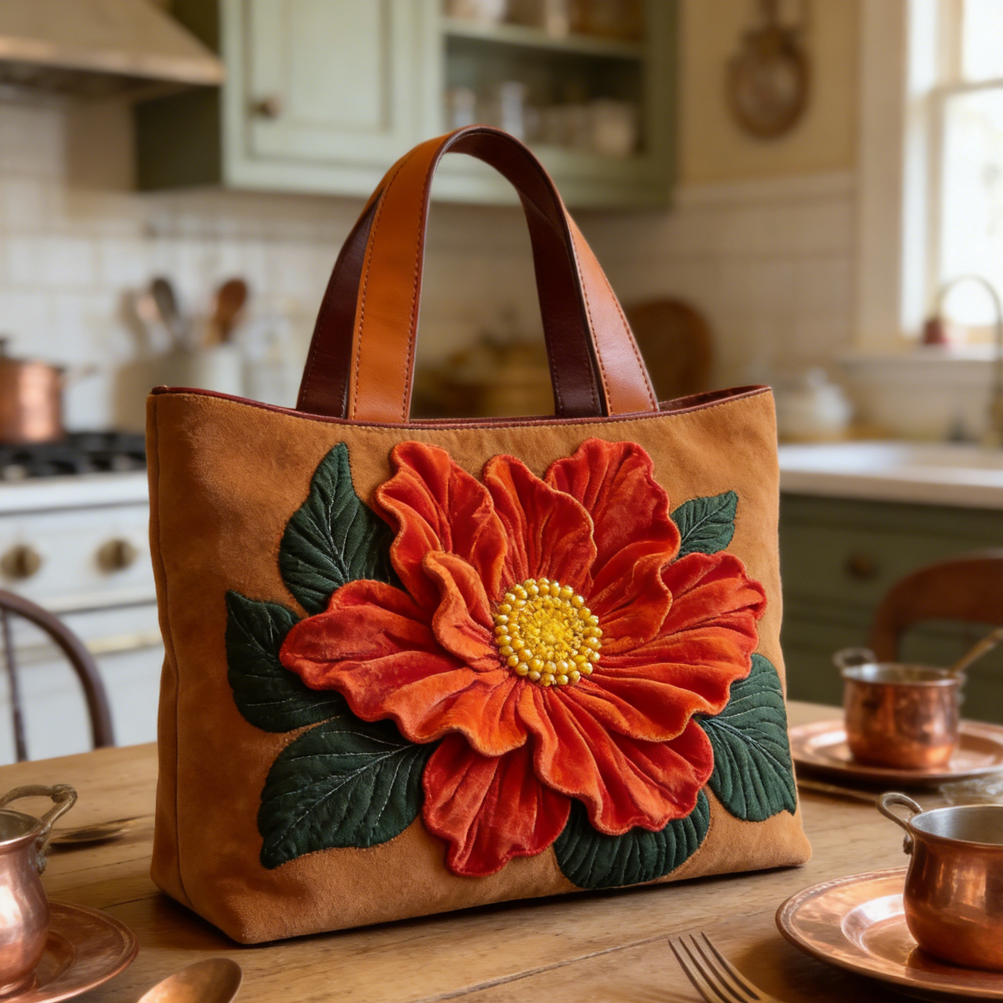 Warm Poppy Quilted Tote Bag
