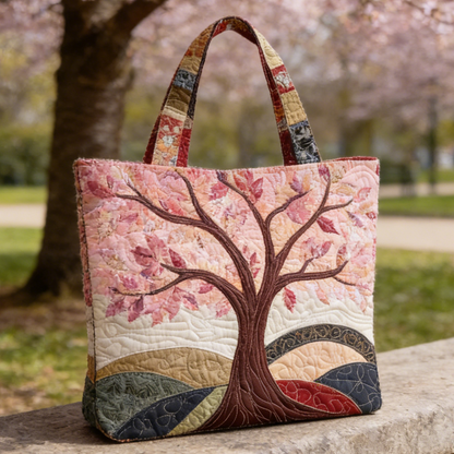 Cherry Blossom Tree Quilted Tote Bag