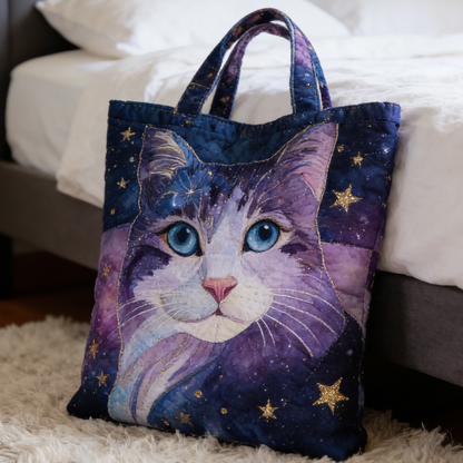 Starry Cat Art Quilted Tote Bag