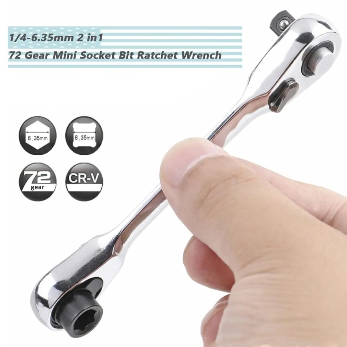 1/4 Inch Mini Double Headed Ratchet Wrench Silver 72-Tooth 5° Quick Release Drive Socket Tool 9