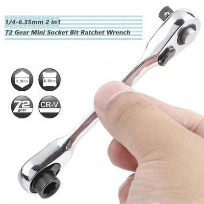 1/4 Inch Mini Double Headed Ratchet Wrench Silver 72-Tooth 5° Quick Release Drive Socket Tool 9