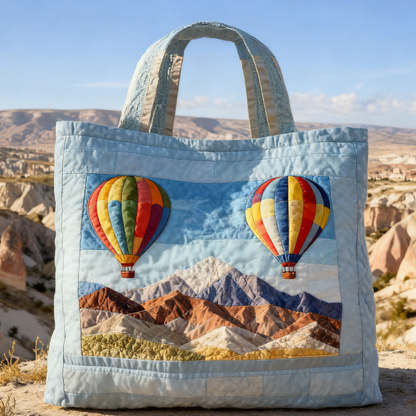 Pale Blue Hot Air Balloon Quilted Tote Bag