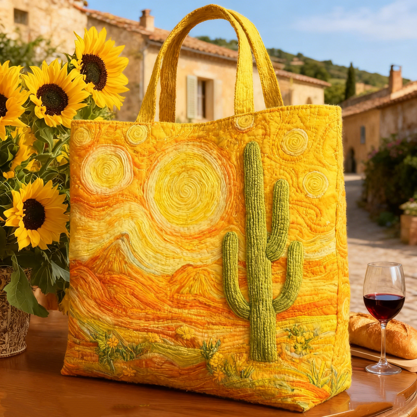 Embroidered Sunlit Starry Night Tote Bag