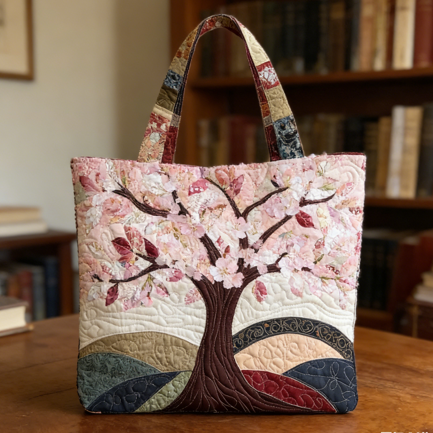 Gentle Sakura Tree Quilted Tote Bag