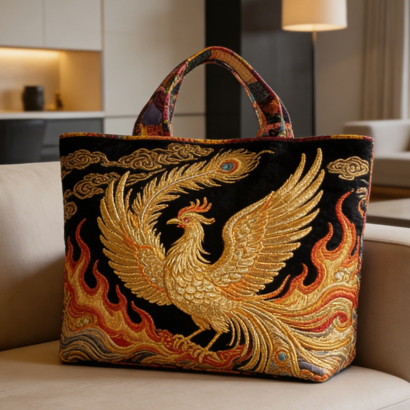 Golden Phoenix Quilted Tote Bag