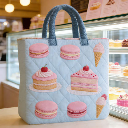 Light Blue & Pastry Quilted Tote Bag