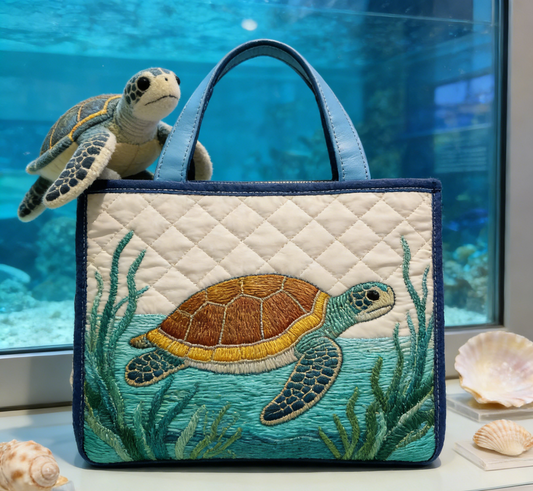 Quilted Aquarium Sea Turtle Tote Bag