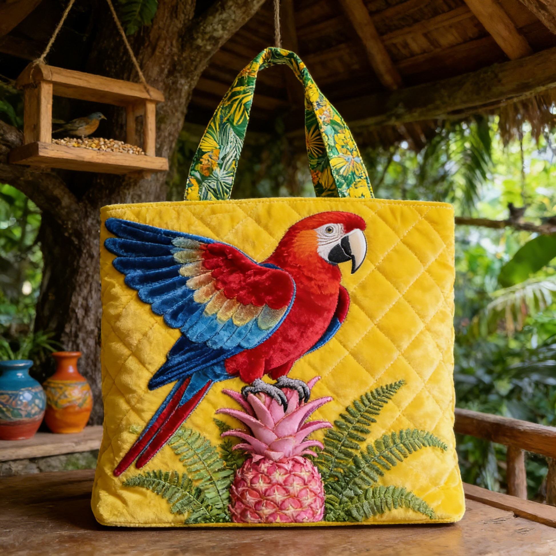 Tropical Macaw Quilted Tote Bag