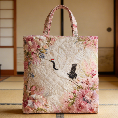 Crane & Floral Quilted Tote Bag MNOPWI569