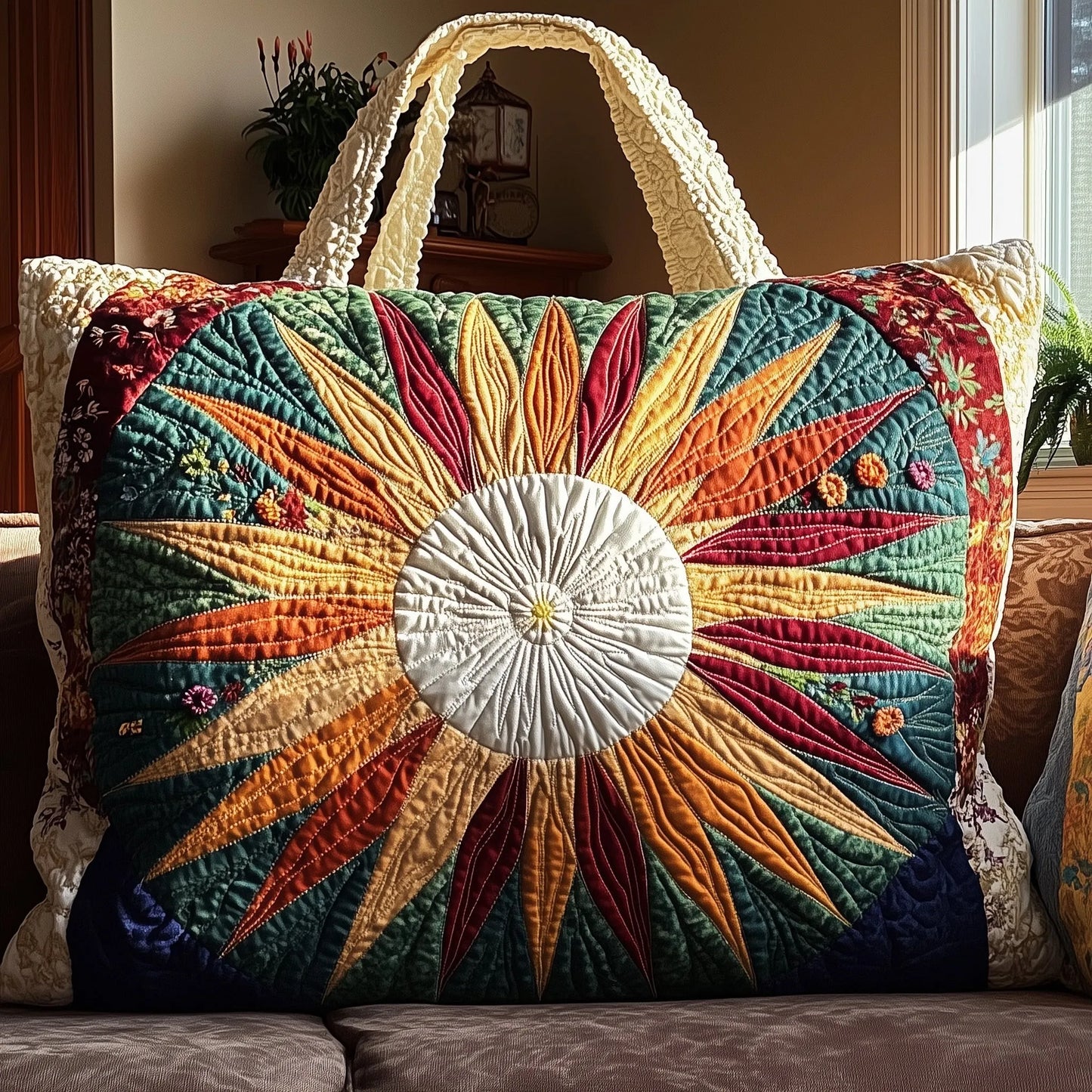 Hippie Sun Quilted Tote Bag