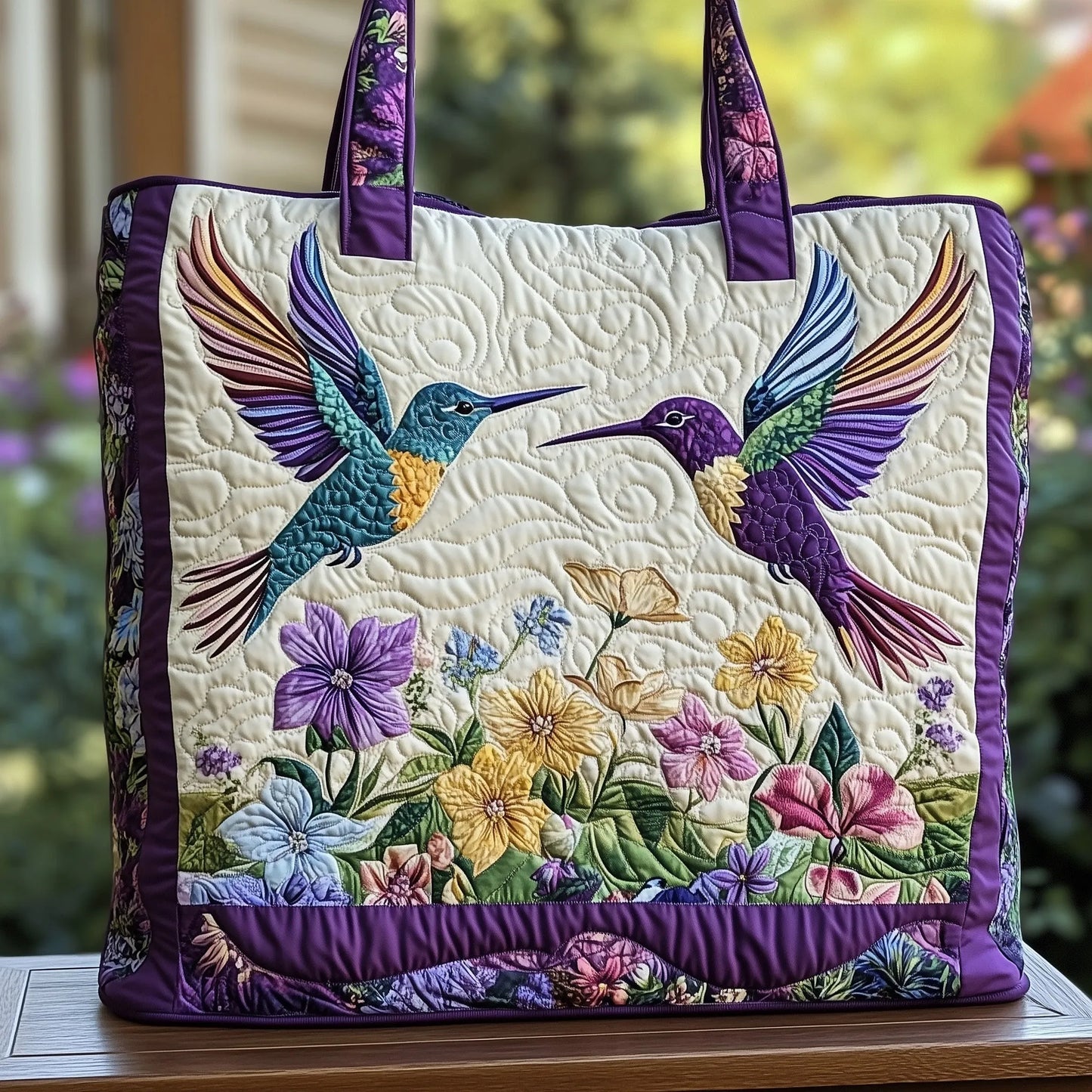 Elegance Hummingbird Quilted Tote Bag