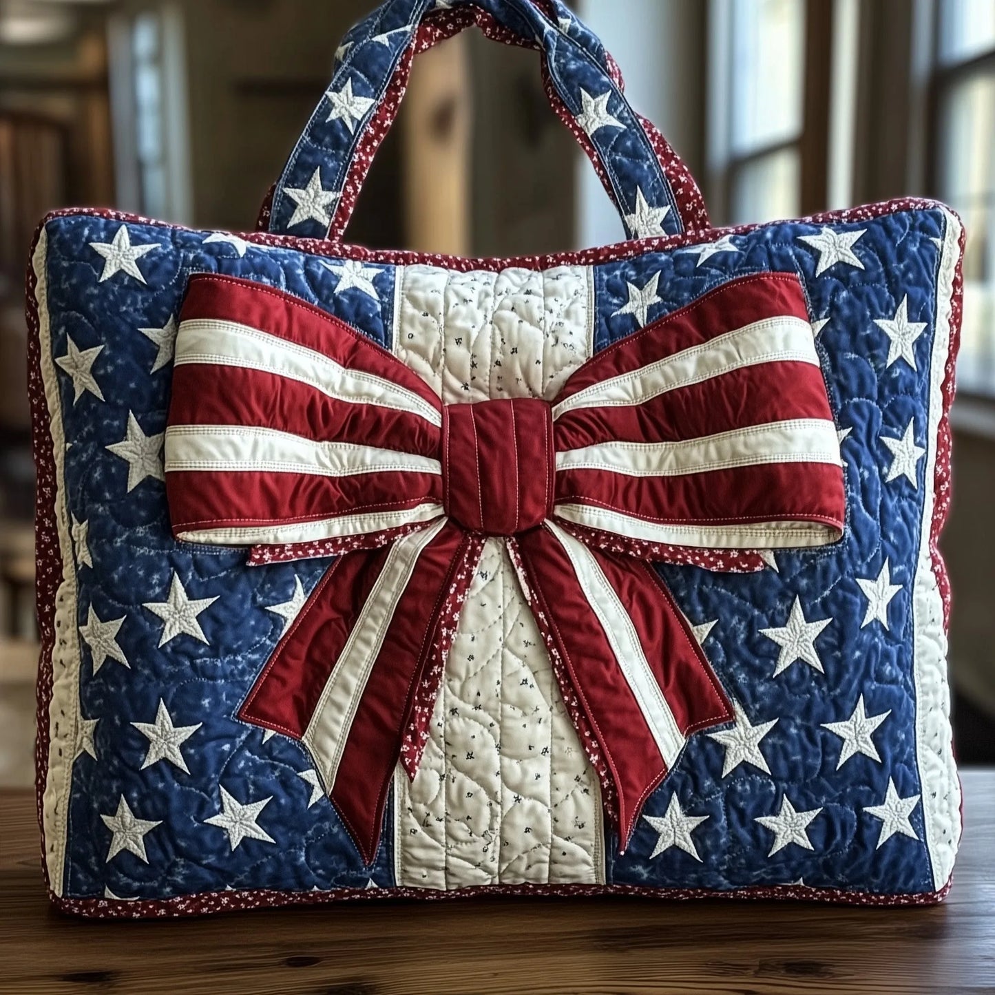 Patriotic Bow Quilted Tote Bag