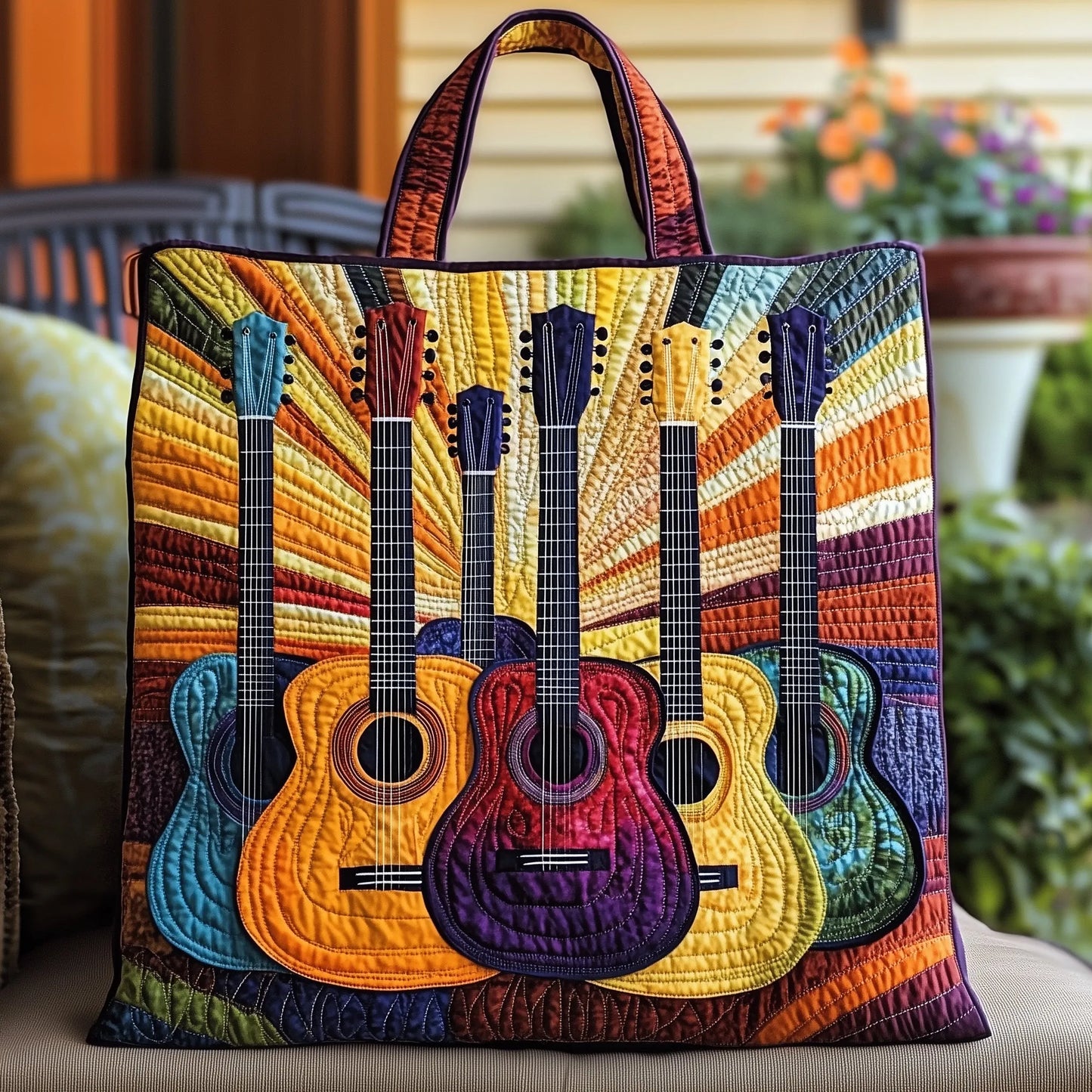 Sunshine Guitar Quilted Tote Bag