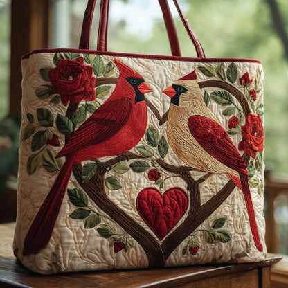Cardinal Love Dance Quilted Tote Bag