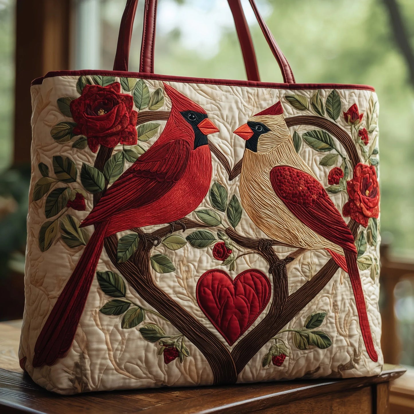Cardinal Love Dance Quilted Tote Bag