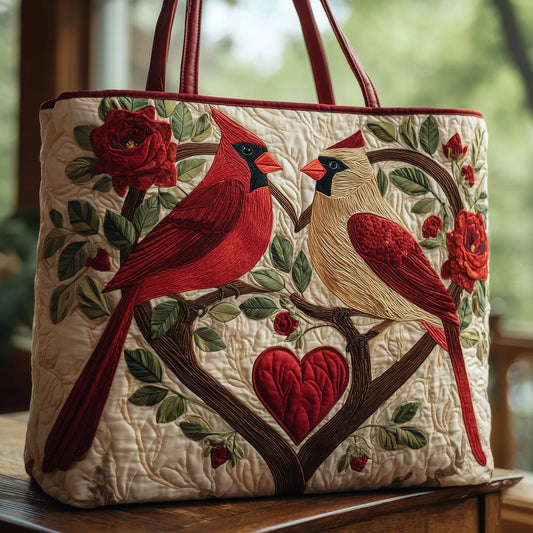 Cardinal Love Dance Quilted Tote Bag