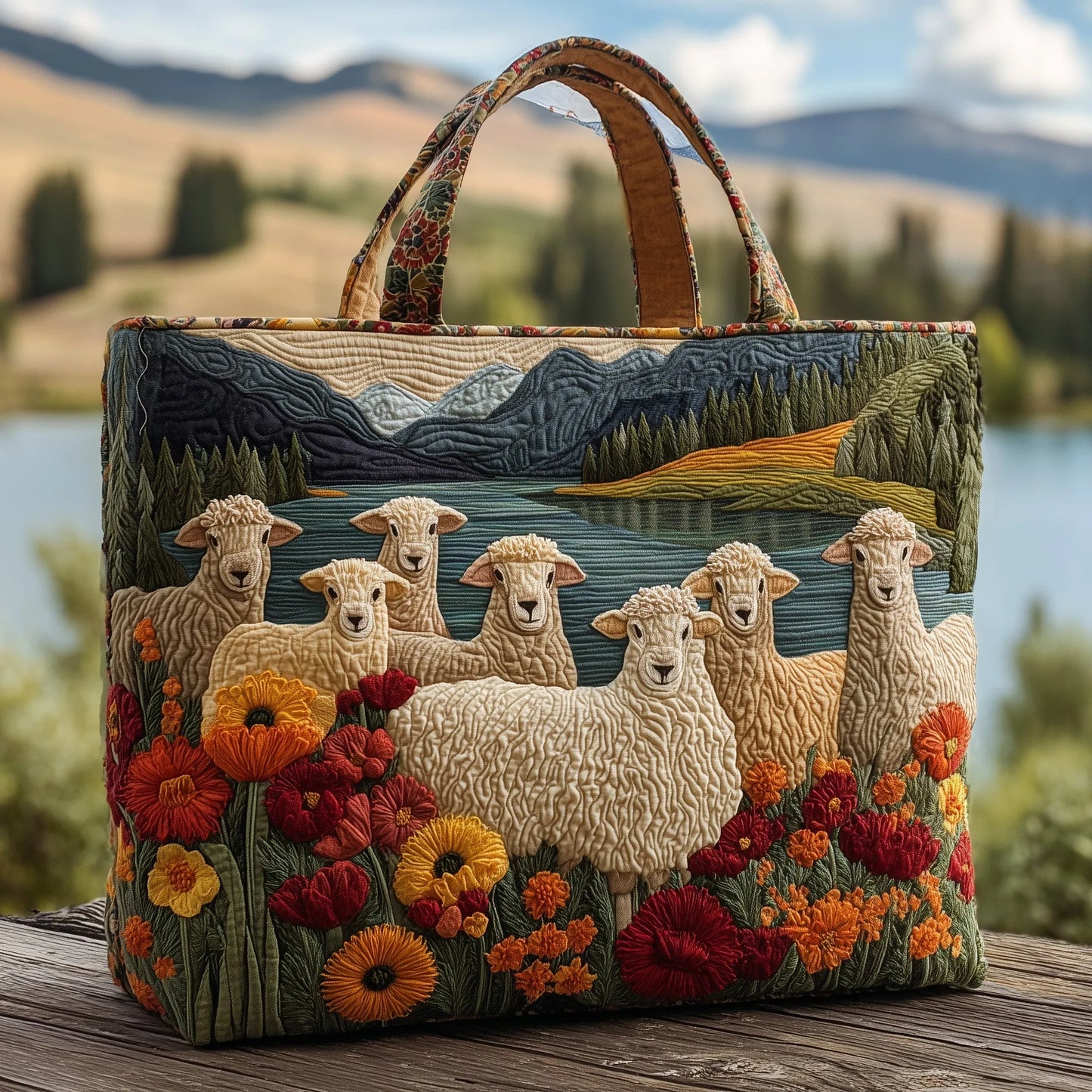 Sheep Serenity Quilted Tote Bag