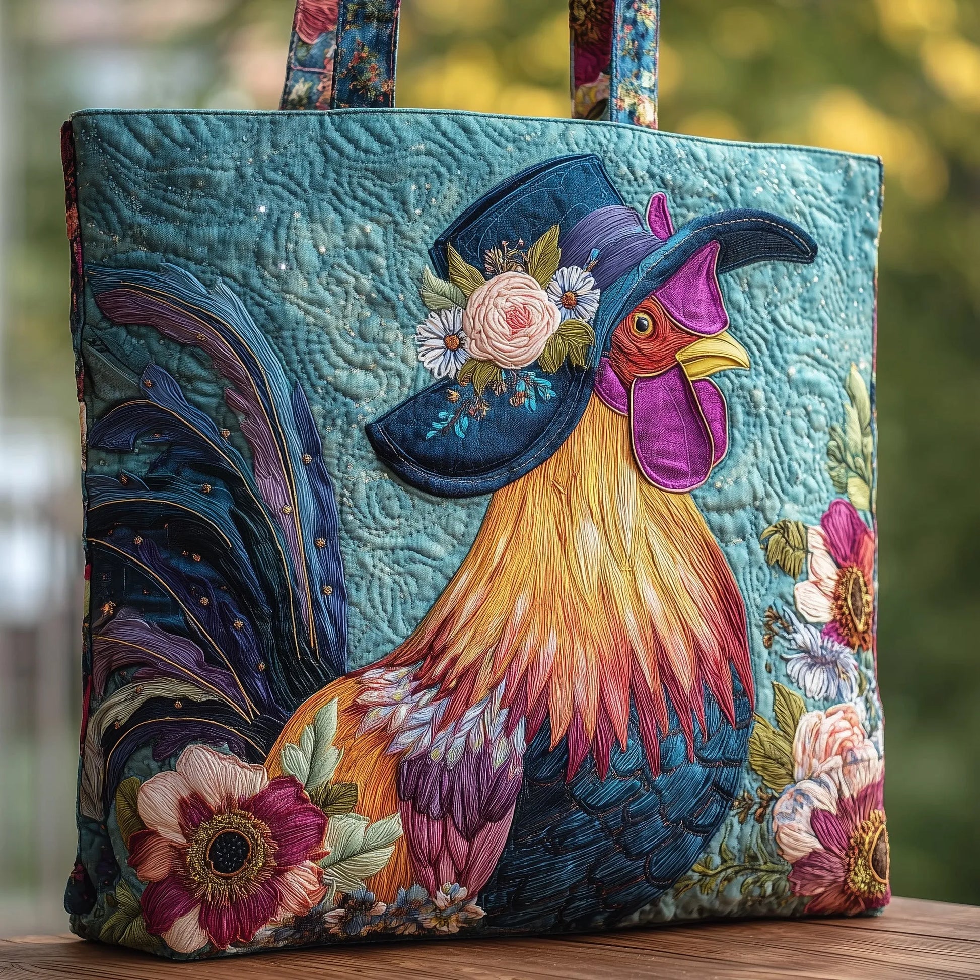 Funky Chicken Quilted Tote Bag