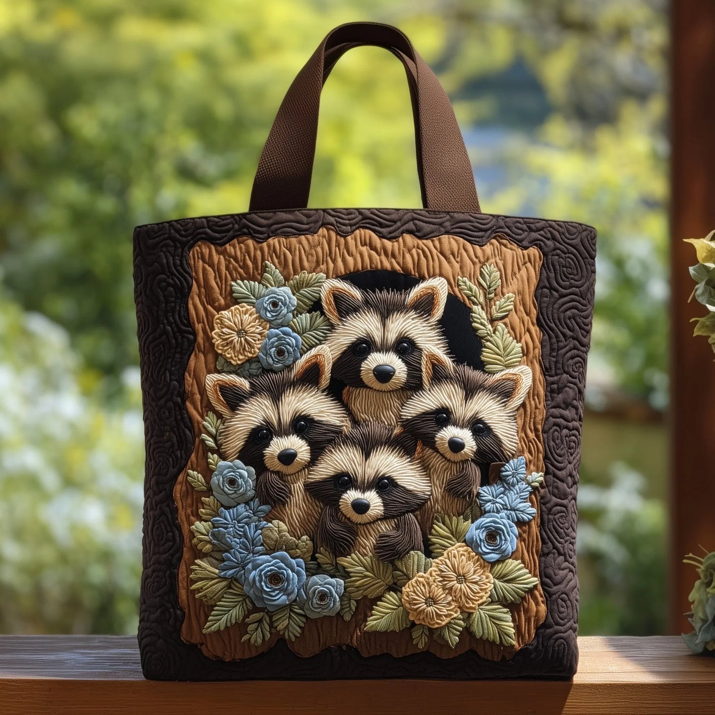 Raccoons Quilted Tote Bag