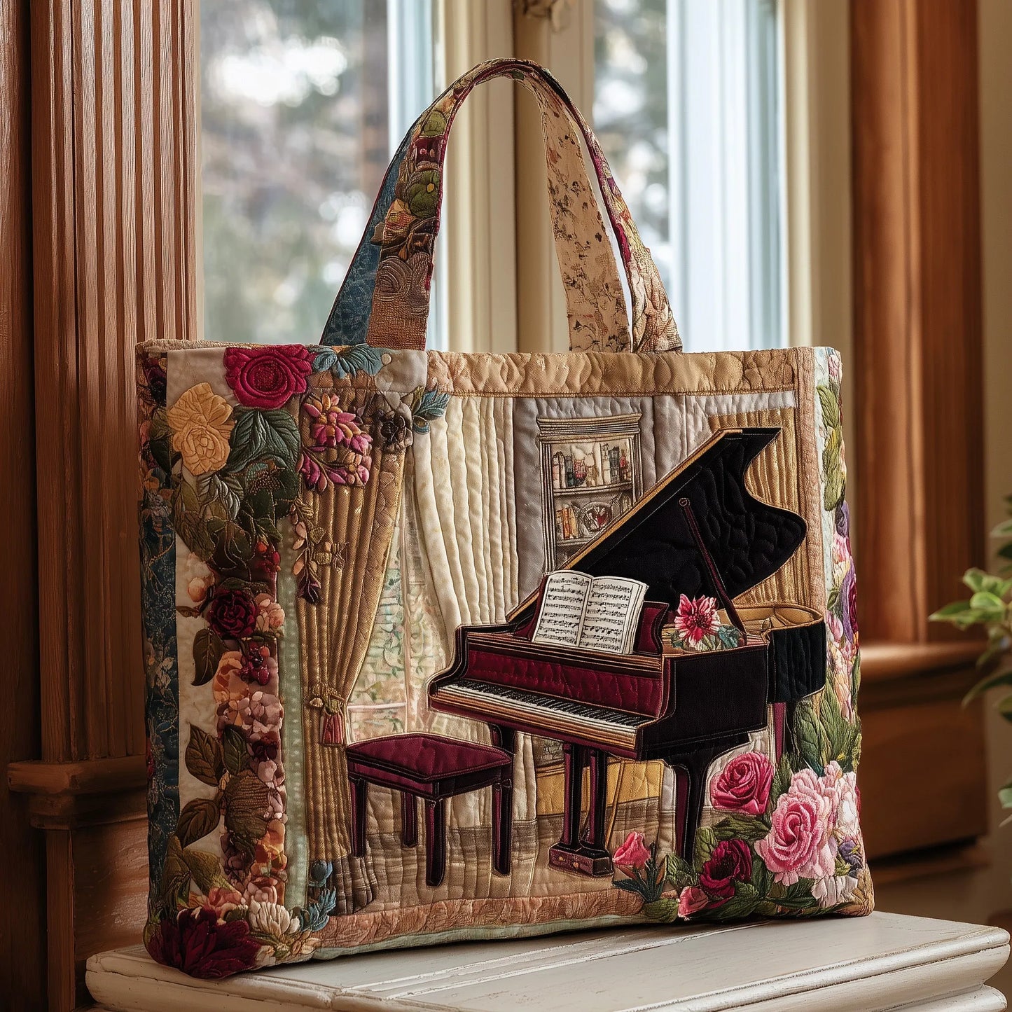Piano Notes Quilted Tote Bag