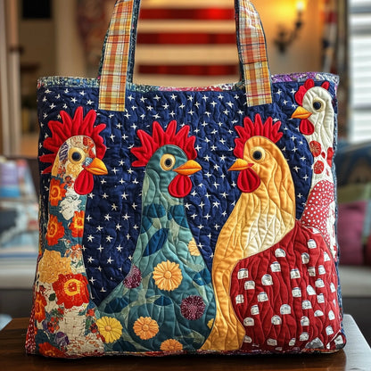 Whimsical Chicken Quilted Tote Bag
