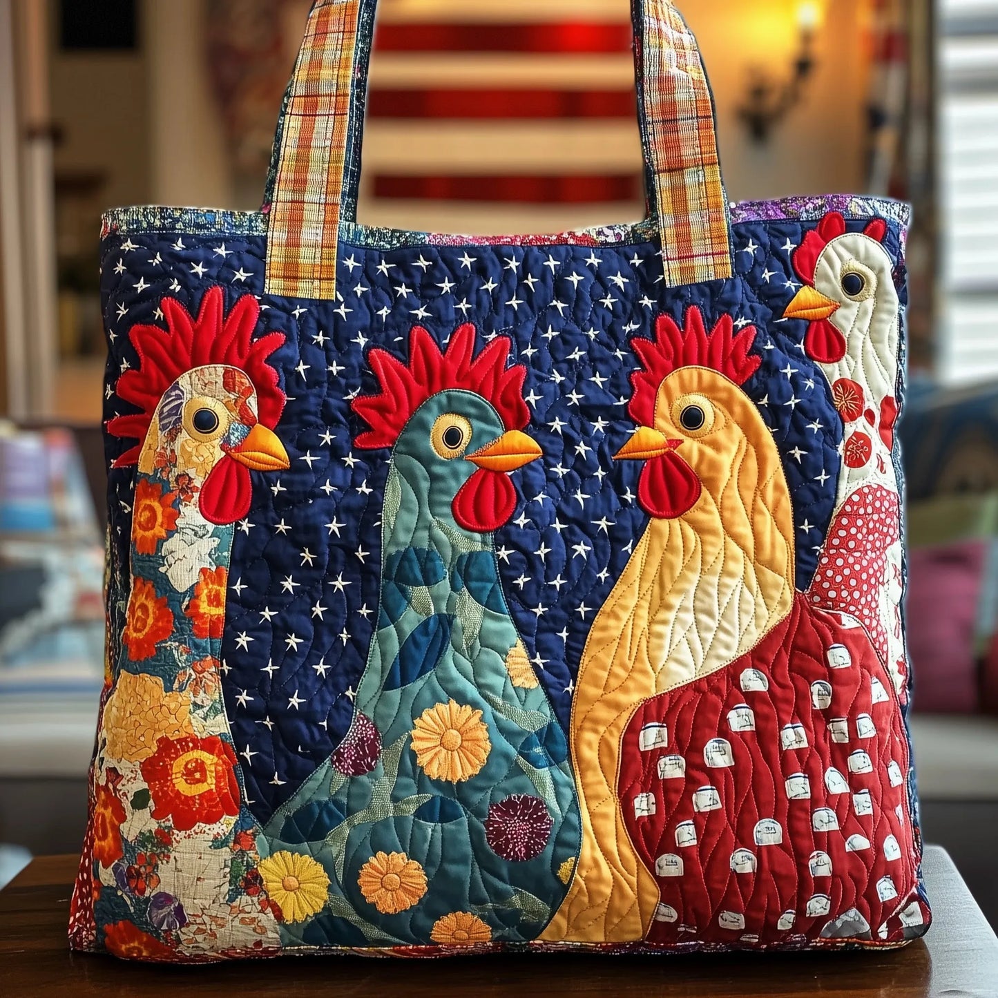 Whimsical Chicken Quilted Tote Bag