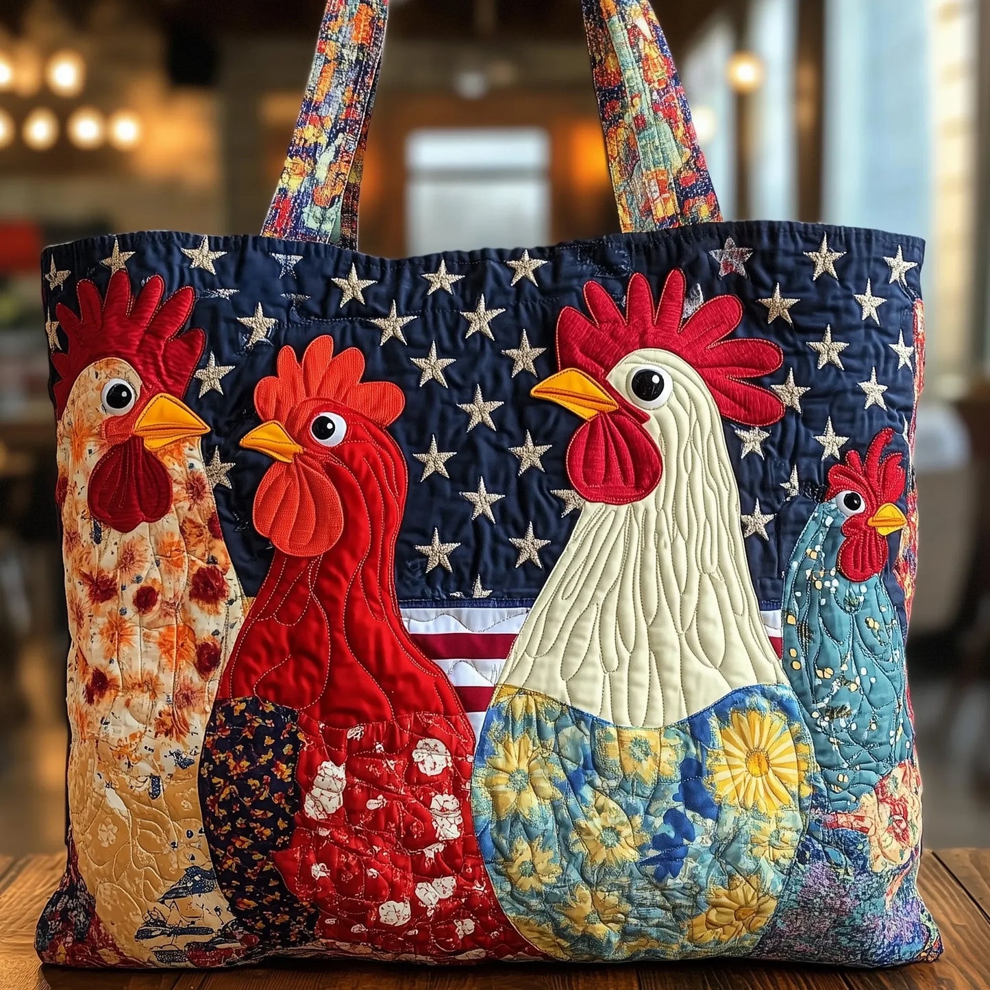 Whimsical Chicken Quilted Tote Bag